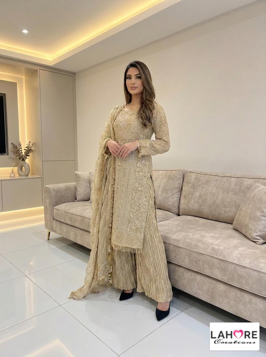 Wedding Edition 26 SAJNI 3286 - Gold - 2026 Wedding edition Heavy chiffon embroidered Pakistani designer Palazzo suit S-XI suits