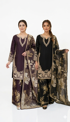 2 Colours LAYLA EID 26’ Floral Silk Plazzo Kameez embroidered Pakistani design S-XI suits