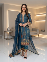 Silk Eid 26 collection new trending Plazzo trousers embroidered kameez eid release on silk Pakistani Indian suit fashion