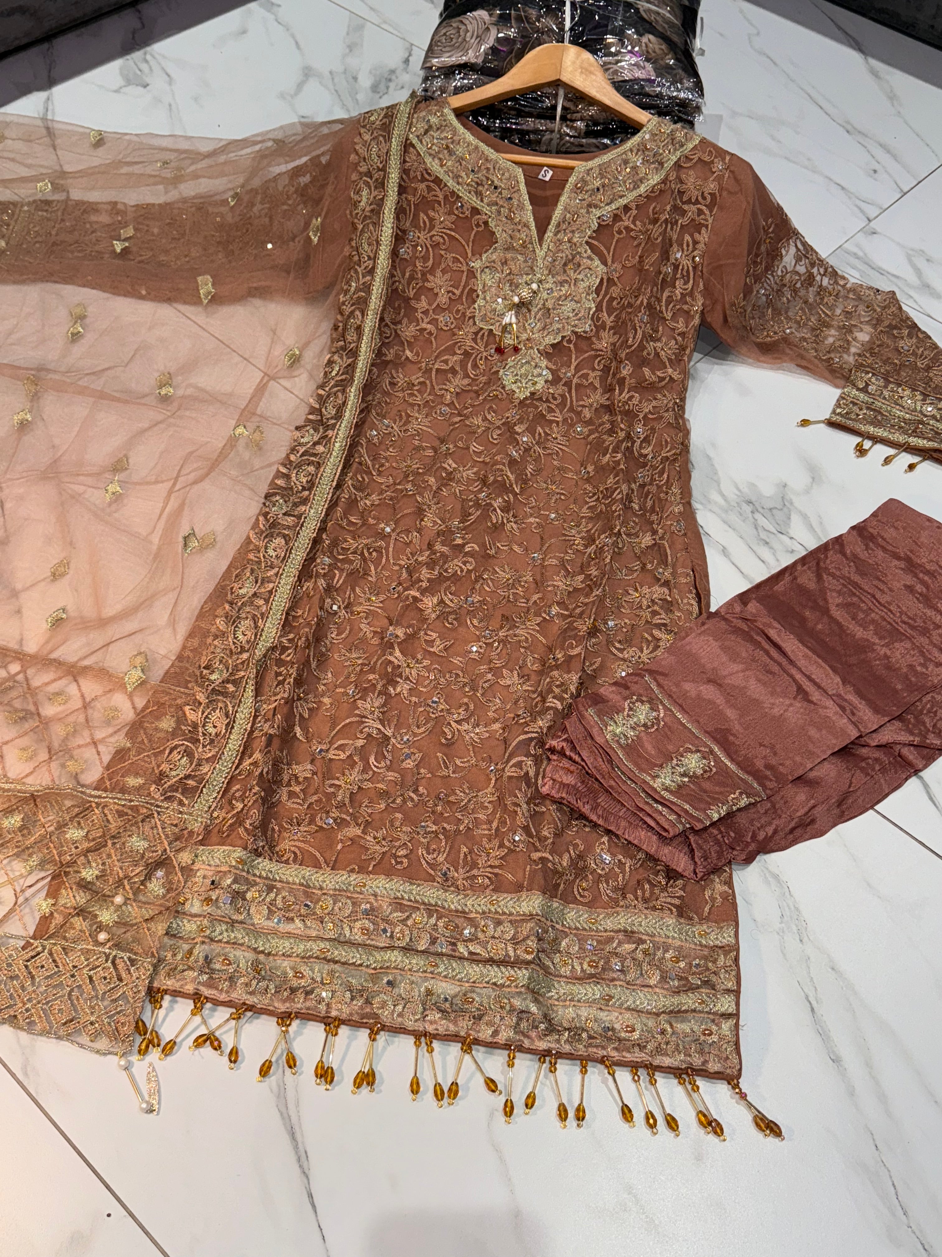 KIRAN Salwar Kameez suit 3 piece Pakistani embroidered work embellished fancy dupatta S-L