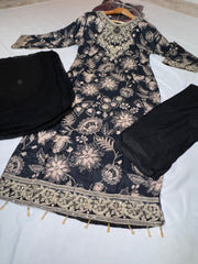 AILA (Black & Gold) Linen Embroidered Printed Casual Dress | New Collection | Rangz design S-XXL