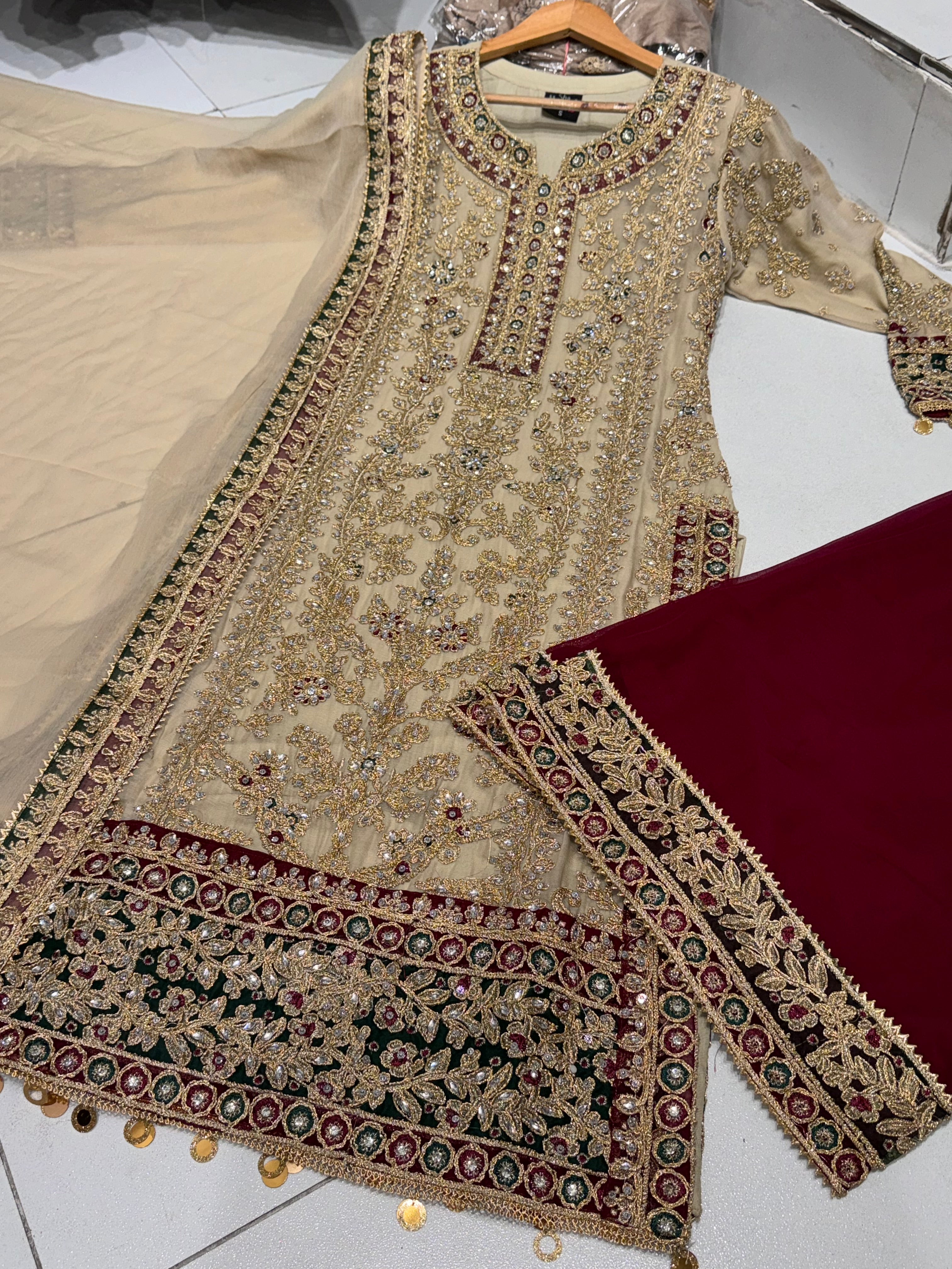 MEHNDI Style Pakistani designer Plazzo suit coming In 5 lovely colours