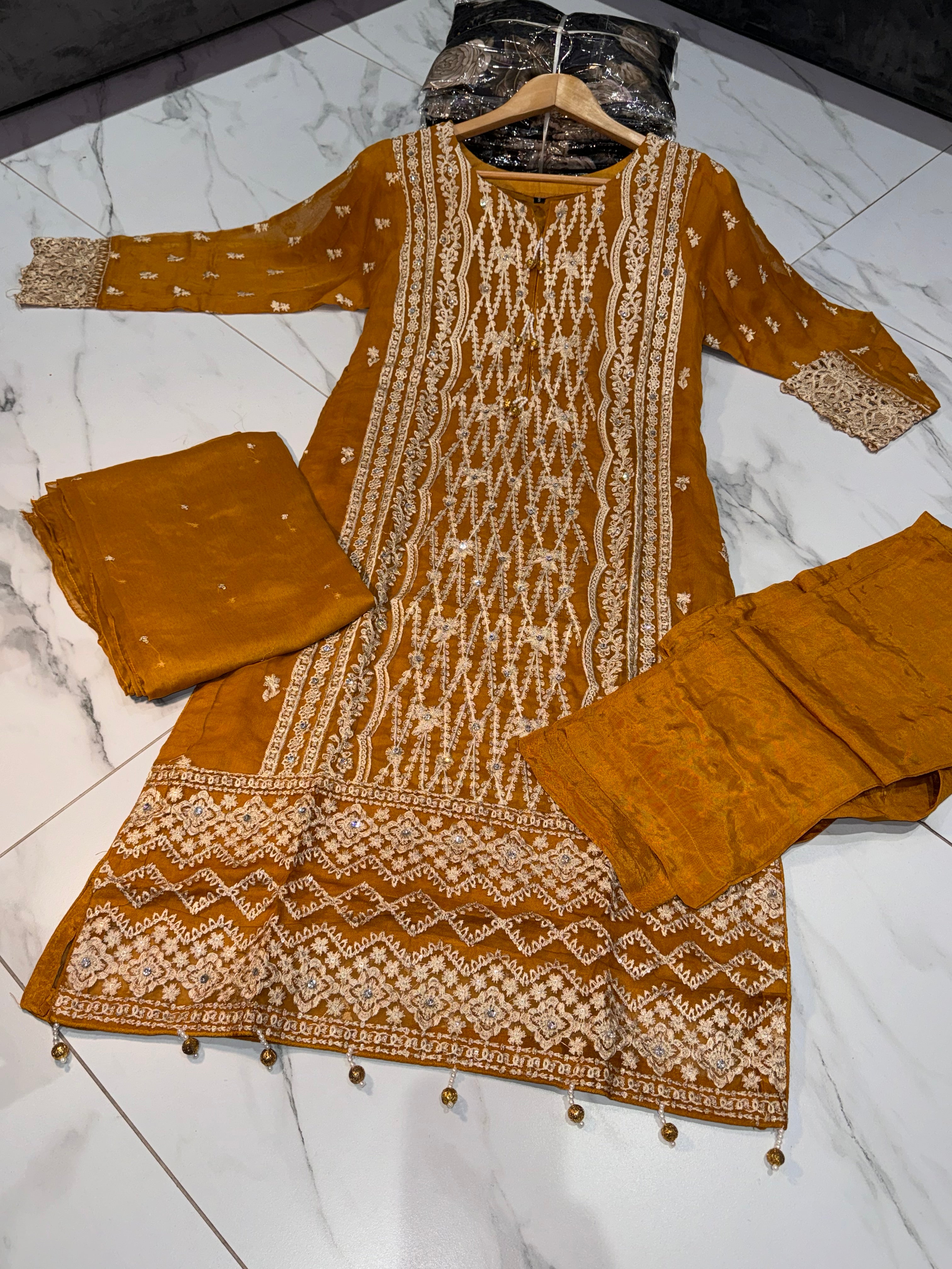 MINA Pakistani Mehndi style suit 3 piece Pakistani embroidered chiffon design S-XI
