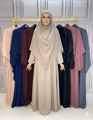 SALE - Ramadhan HAYAT 2 Pockets Women's Two Piece Relaxed Fit Long Khimar and Abaya with Elastic Cuff Long Sleeves Set One Size UK8-16/18 LENGTH 56