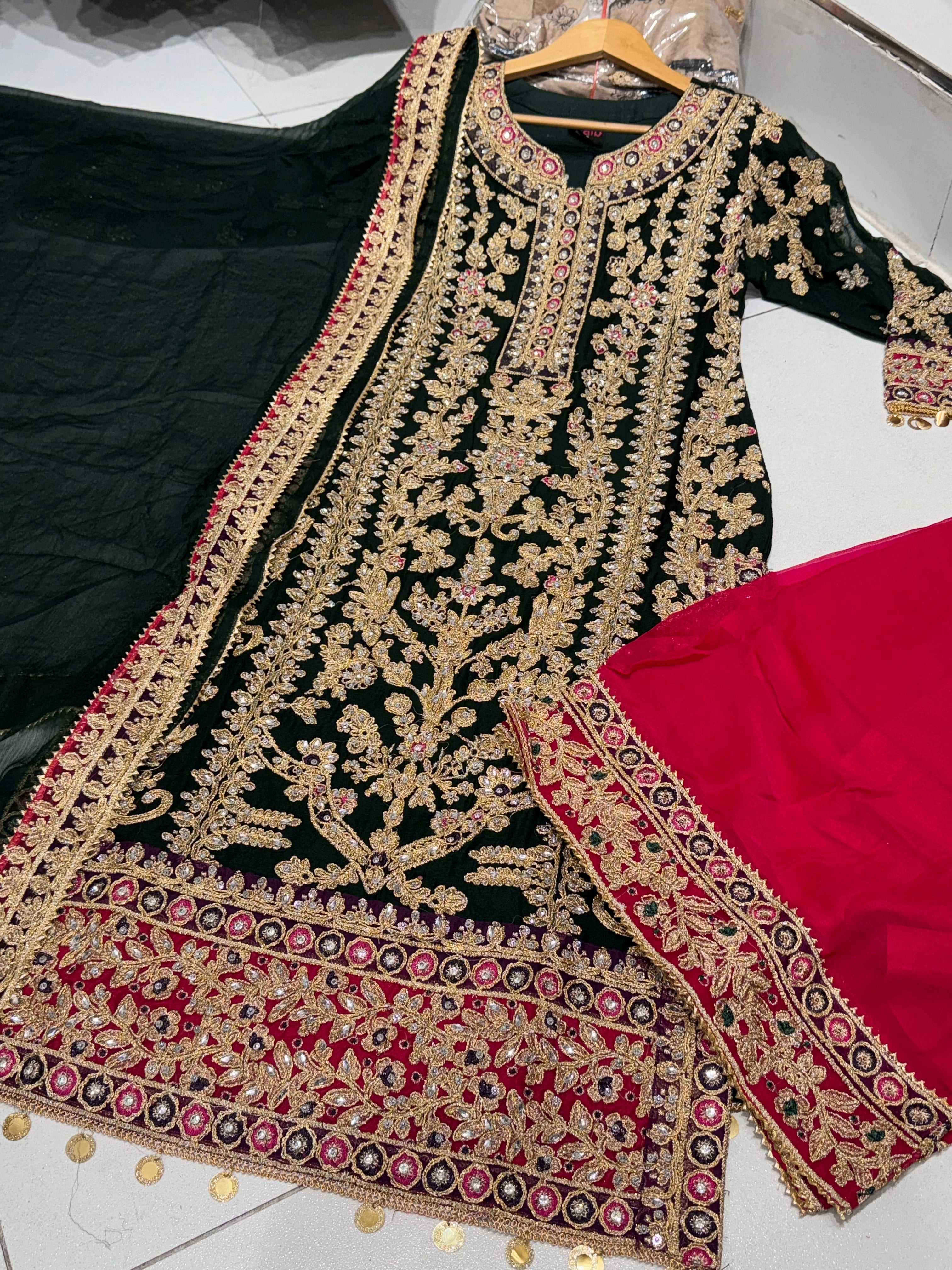 MEHNDI Style Pakistani designer Plazzo suit coming In 5 lovely colours
