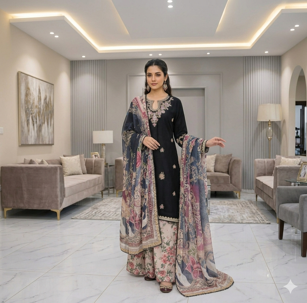 4 Colours SADAF Eid 26 new trending Sharara trousers embroidered kameez eid release on linen Pakistani Indian fashion