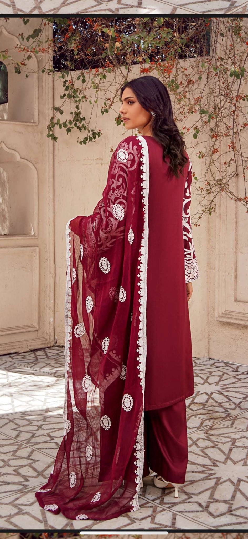 NAIRA - 4 Colours white embroidered salwar kameez suit 3 piece Pakistani embroidered chiffon Dupatta S-XL