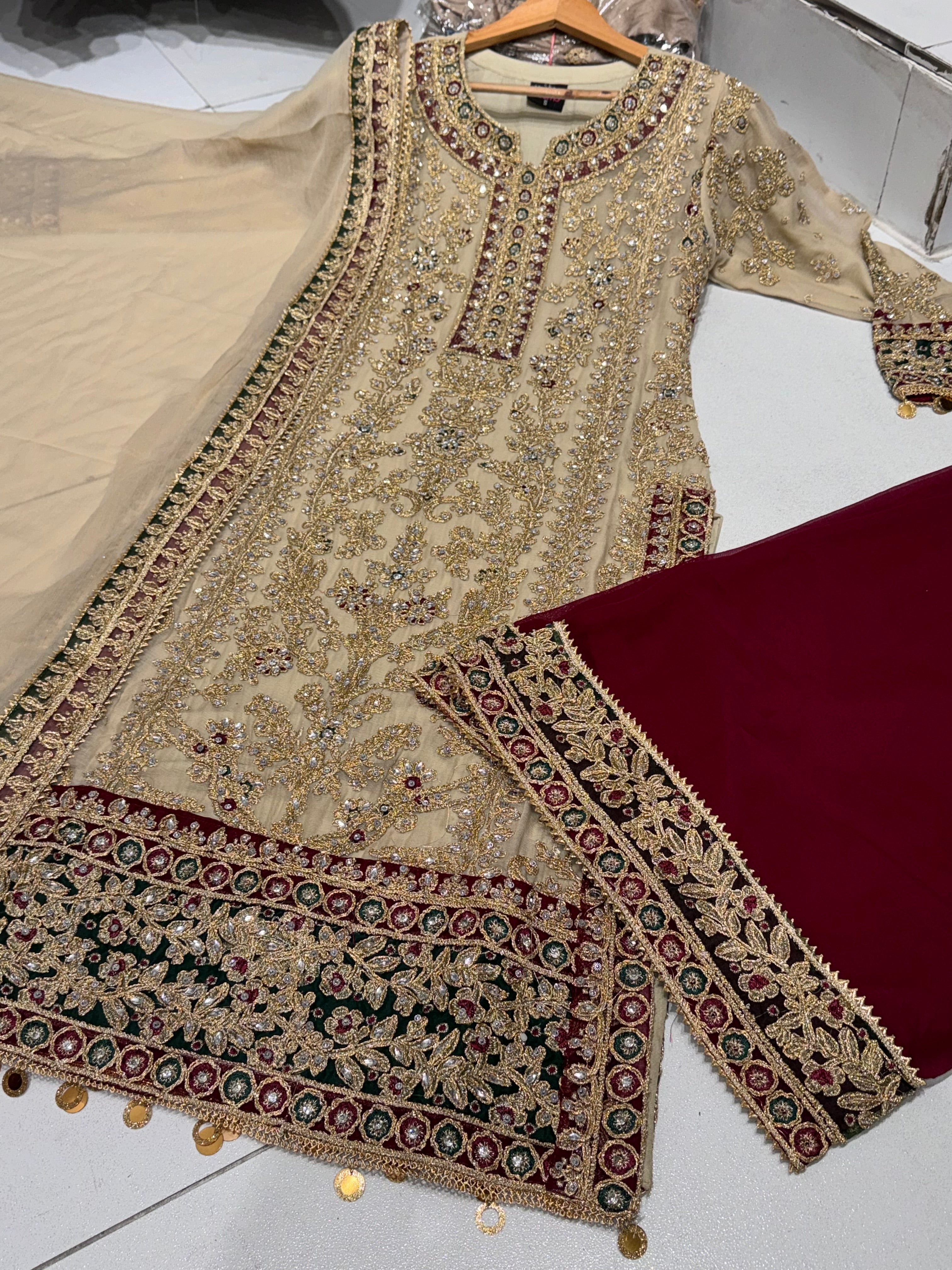 MEHNDI Style Pakistani designer Plazzo suit coming In 5 lovely colours