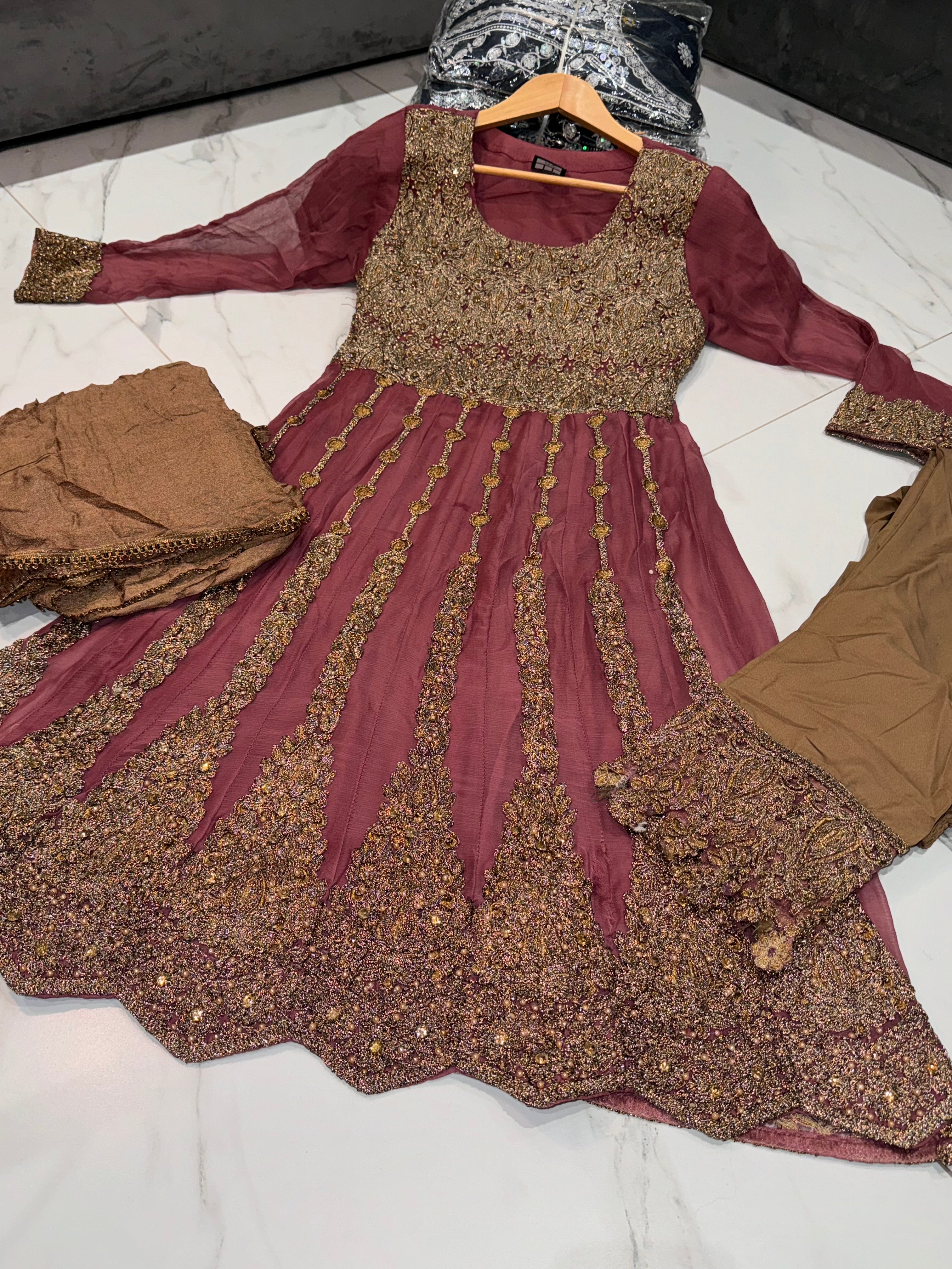 TAHSIN Chiffon contrasting frock suit 3 piece Pakistani design fancy duppatta wedding edt S-XL Womenswear