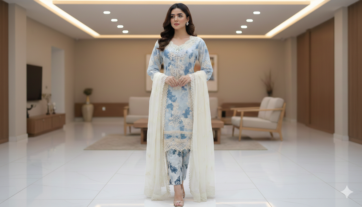 4 Colours EID 26 SIHAM FLORAL Plazzo Kameez chiffon embroidered Pakistani design S-XI suits