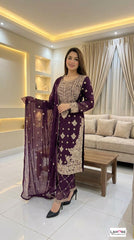 4 Colours EID 26 LEIYLA Plazzo Kameez waist belt chiffon embroidered Pakistani design S-XI