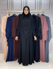 SALE - Ramadhan HAYAT 2 Pockets Women's Two Piece Relaxed Fit Long Khimar and Abaya with Elastic Cuff Long Sleeves Set One Size UK8-16/18 LENGTH 56