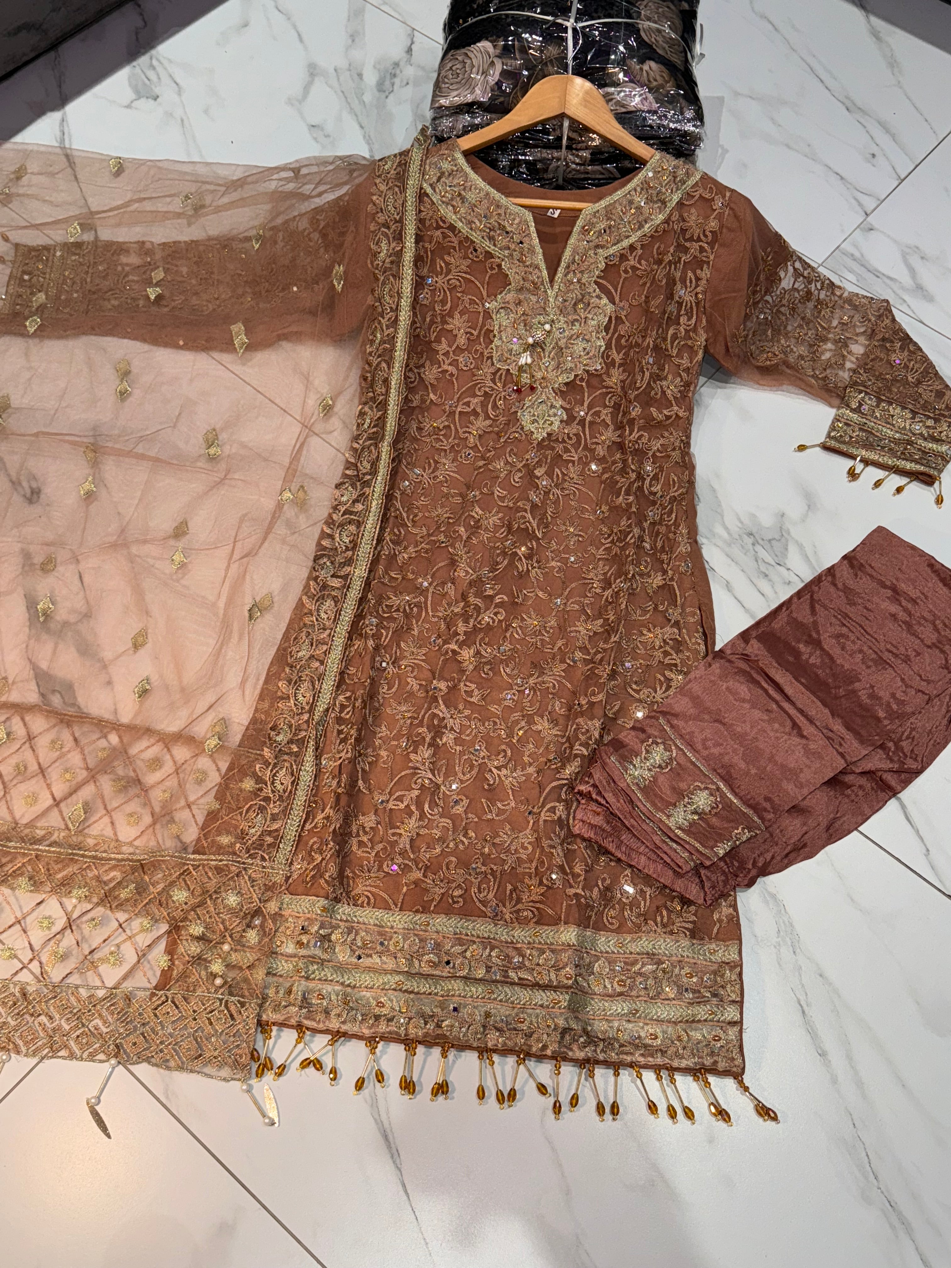 KIRAN Salwar Kameez suit 3 piece Pakistani embroidered work embellished fancy dupatta S-L