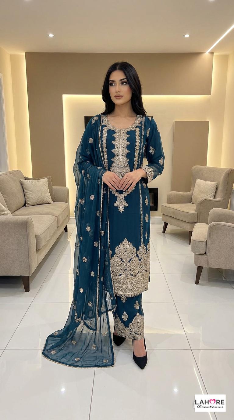 4 Colours EID 26 KYRA Plazzo Kameez chiffon embroidered Pakistani design S-XI suits