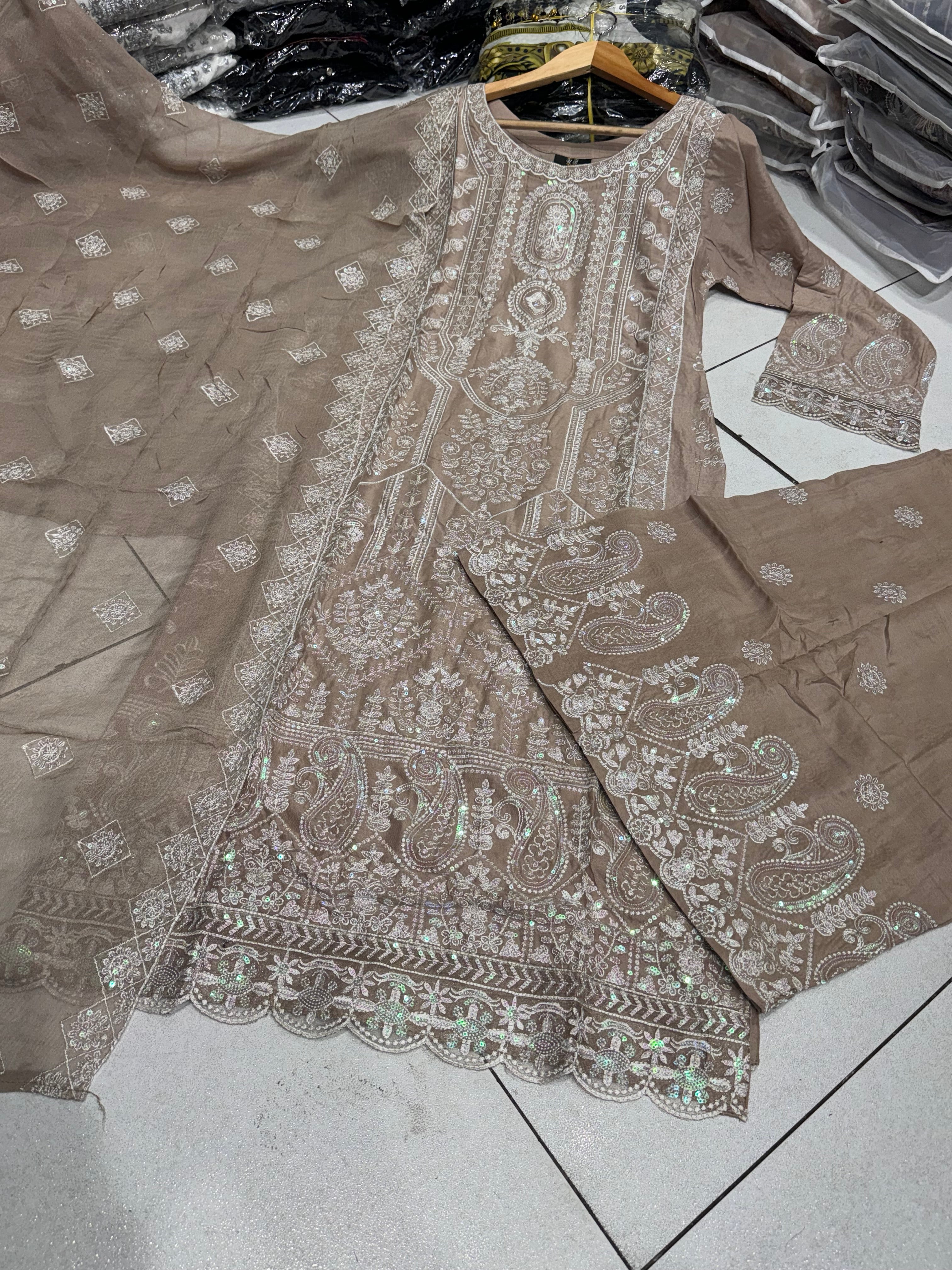 4 Colours EMAANI Plazzo kameez suit 3 piece Pakistani embroidered duppatta wedding edt with S-XL