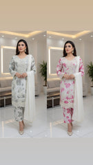 4 Colours EID 26 SIHAM FLORAL Plazzo Kameez chiffon embroidered Pakistani design S-XI suits