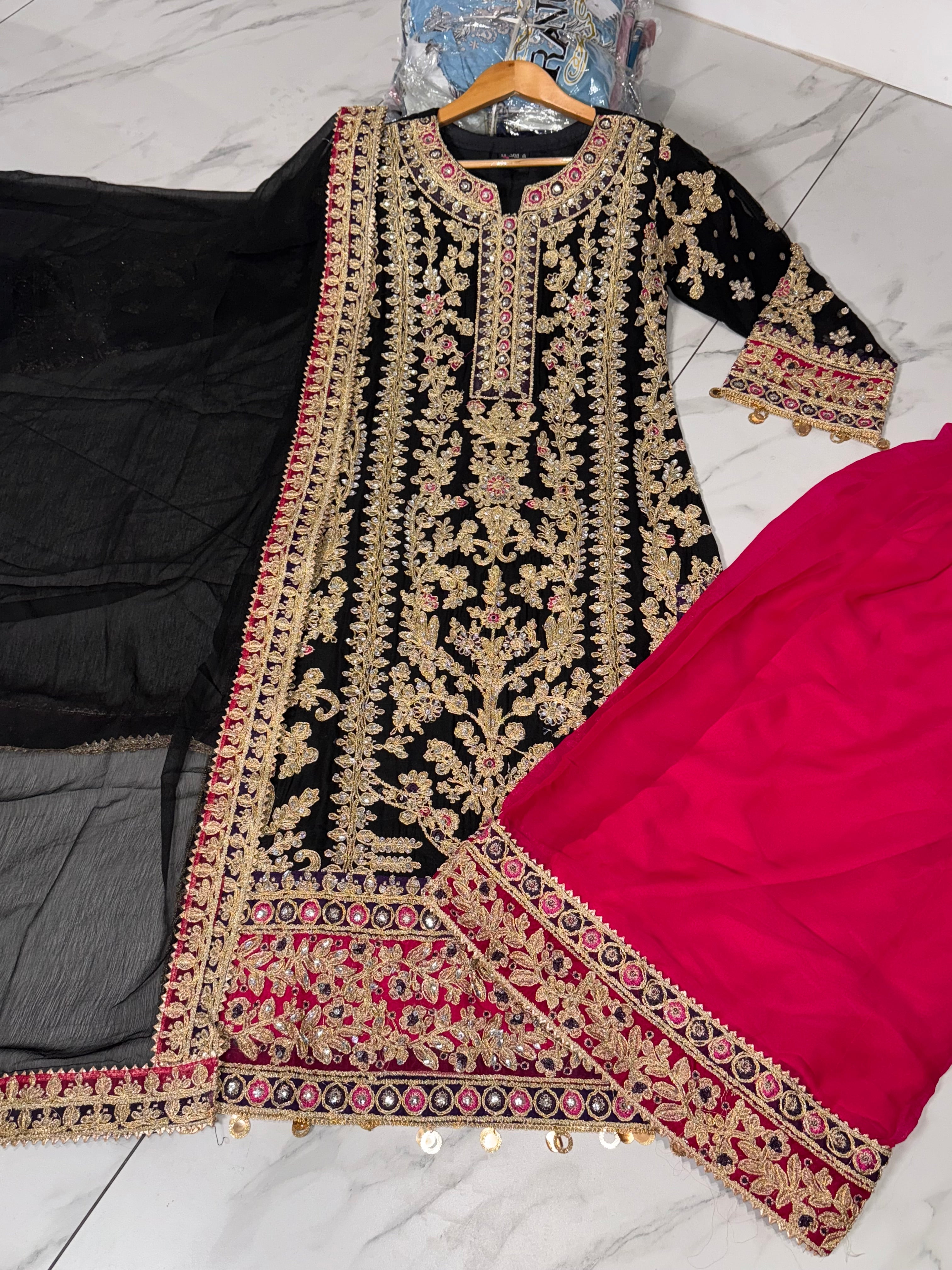 MEHNDI Style Pakistani designer Plazzo suit coming In 5 lovely colours