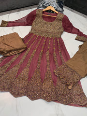 TAHSIN Chiffon contrasting frock suit 3 piece Pakistani design fancy duppatta wedding edt S-XL Womenswear
