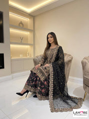 Wedding Edition 26 SAJNI 3543 - Floral Black - 2026 Wedding edition Heavy chiffon embroidered Pakistani designer Palazzo kameez suit S-XI suits