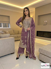 4 Colours EID 26 LEIYLA Plazzo Kameez waist belt chiffon embroidered Pakistani design S-XI
