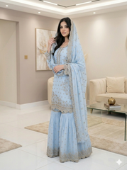 4 Colours EID 26 RAWA Gharara Kameez chiffon embroidered Pakistani design S-XI suits