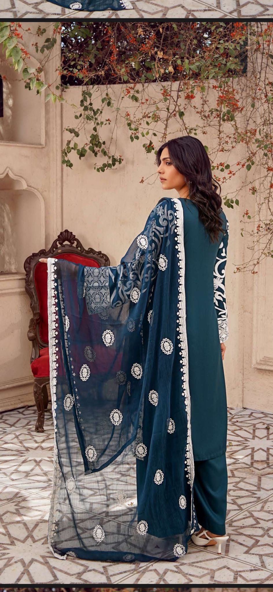 NAIRA - 4 Colours white embroidered salwar kameez suit 3 piece Pakistani embroidered chiffon Dupatta S-XL