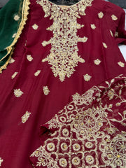 KAMILAH Contrasting Sharara kameez suit 3 piece Pakistani Chiffon embroidered Dupatta S-XL