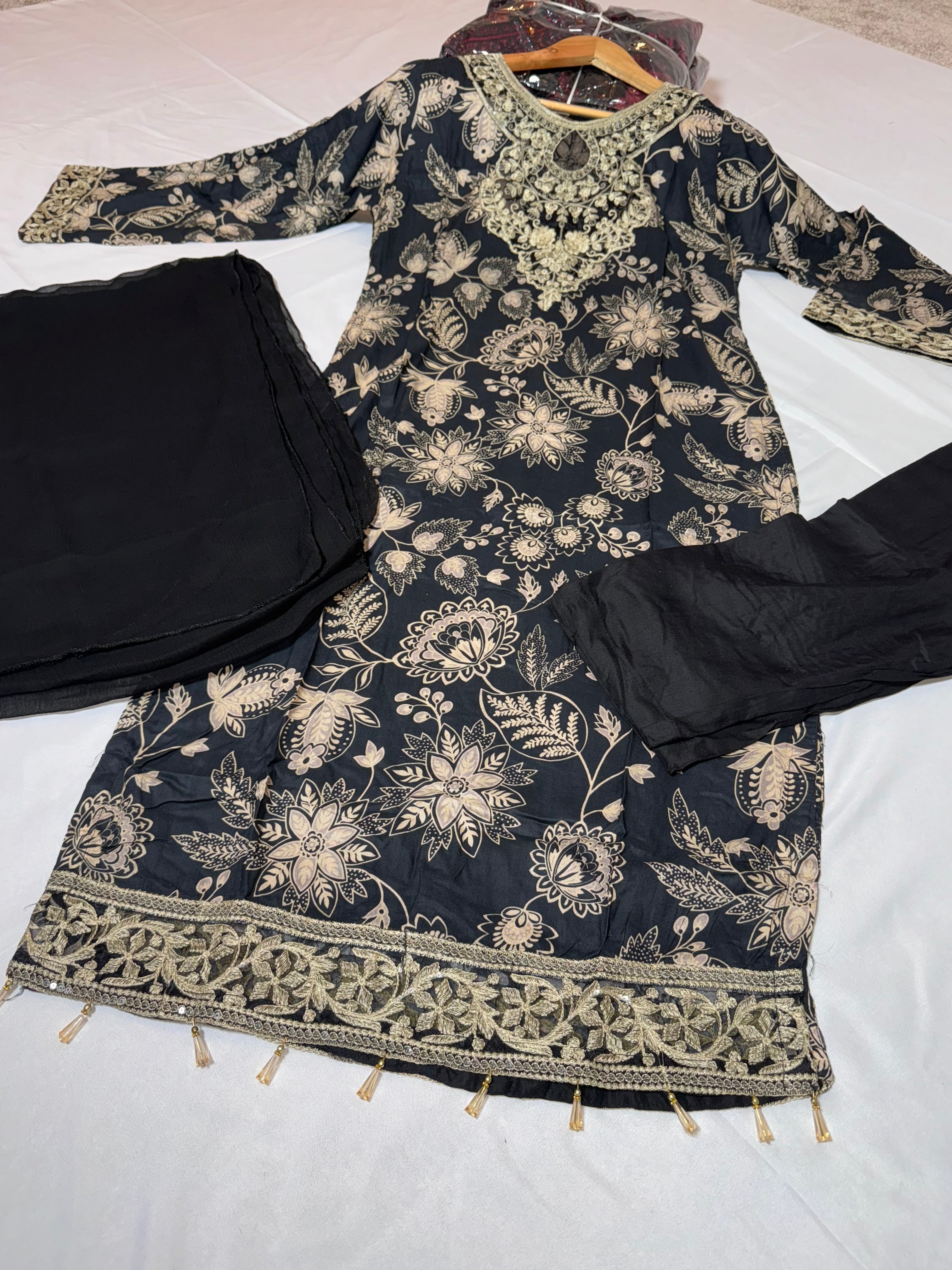 AILA (Black & Gold) Linen Embroidered Printed Casual Dress | New Collection | Rangz design S-XXL