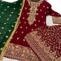 KAMILAH Contrasting Sharara kameez suit 3 piece Pakistani Chiffon embroidered Dupatta S-XL