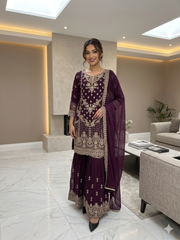4 Colours ZARA EID 26 Gharara Kameez chiffon embroidered Pakistani design S-XI suits (Copy)