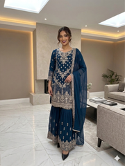 4 Colours ZARA EID 26 Gharara Kameez chiffon embroidered Pakistani design S-XI suits (Copy)