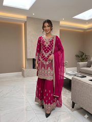 4 Colours ZARA EID 26 Gharara Kameez chiffon embroidered Pakistani design S-XI suits (Copy)